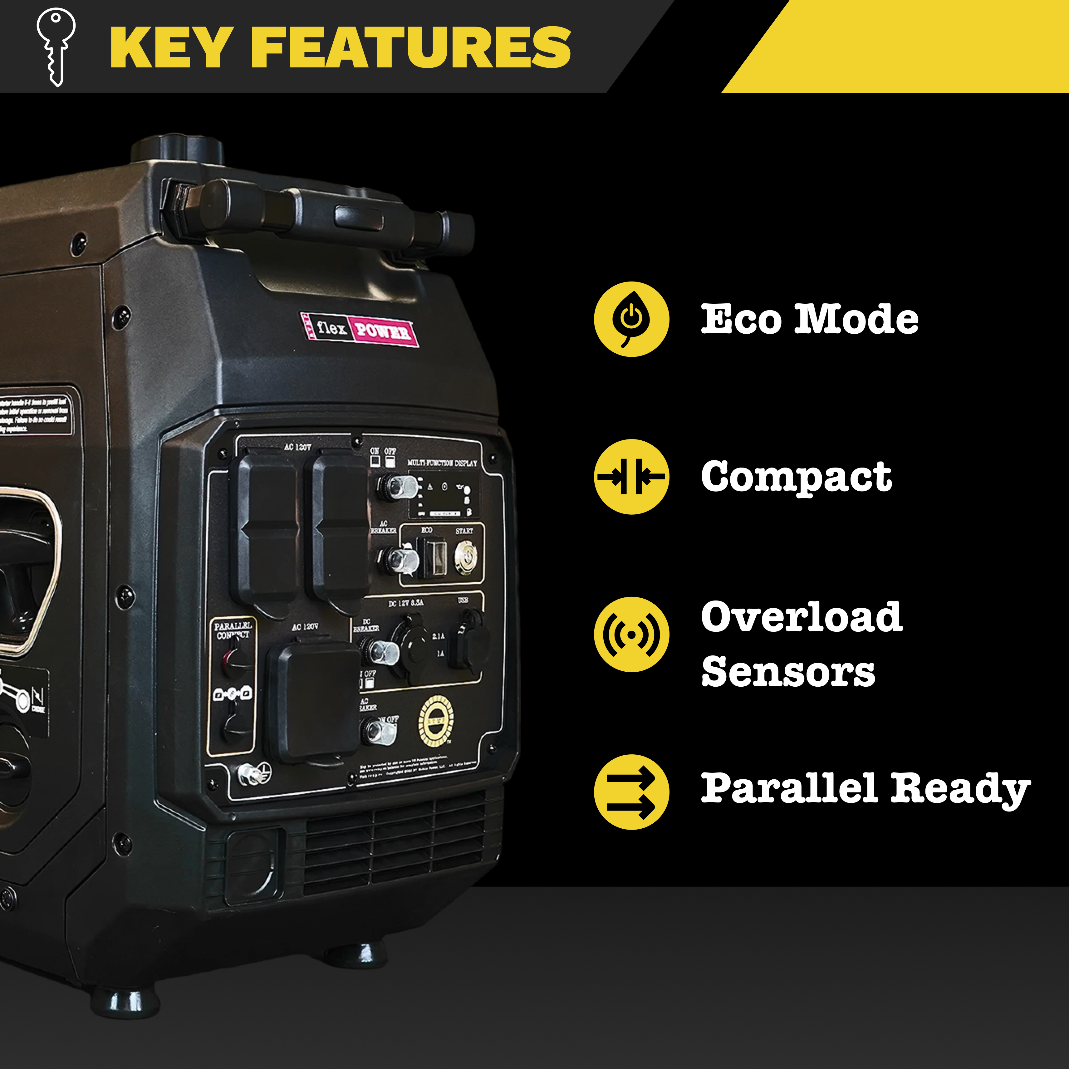 FlexPower® Super Quiet Portable Inverter Generator with CO Auto-Shutoff