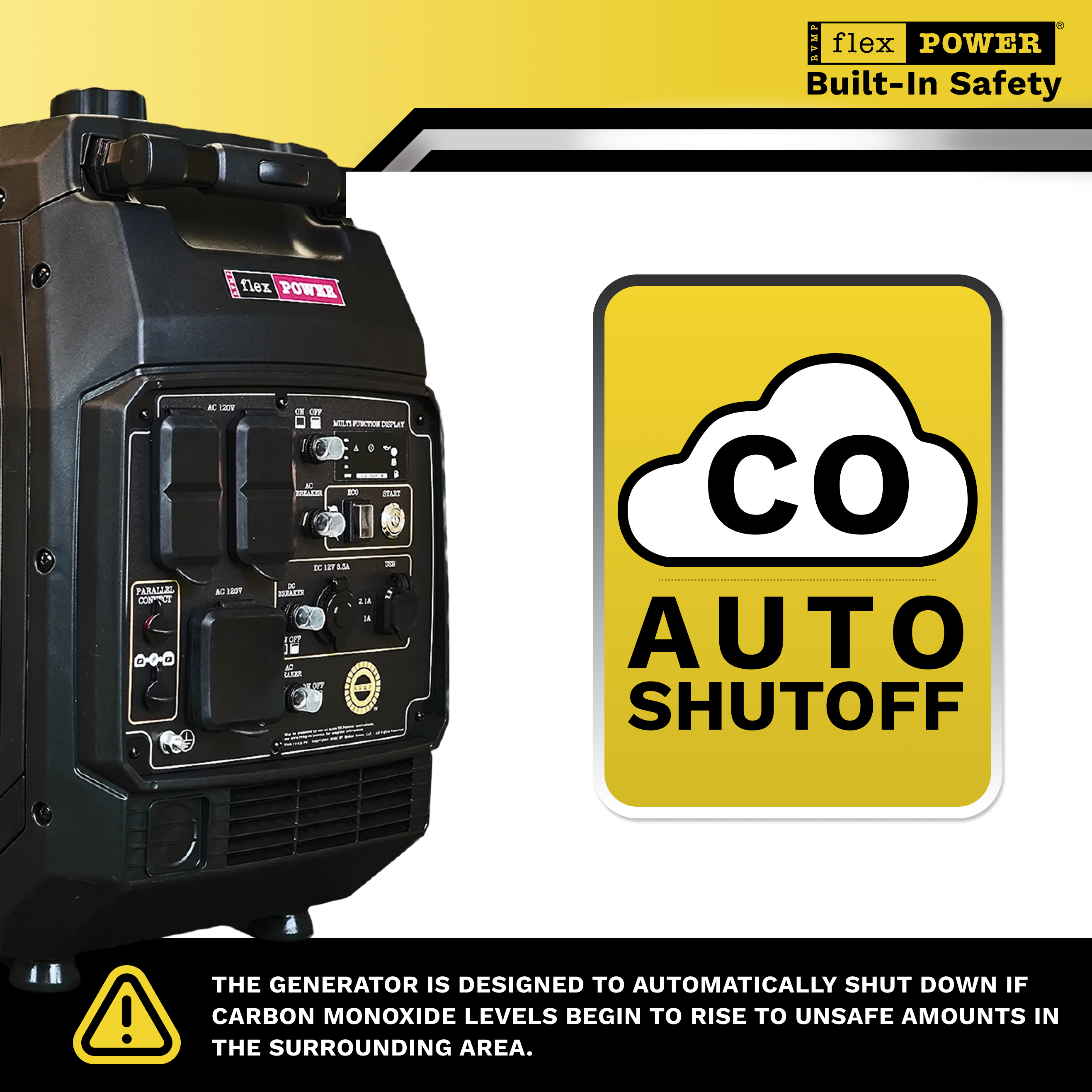 FlexPower® Super Quiet Portable Inverter Generator with CO Auto-Shutoff