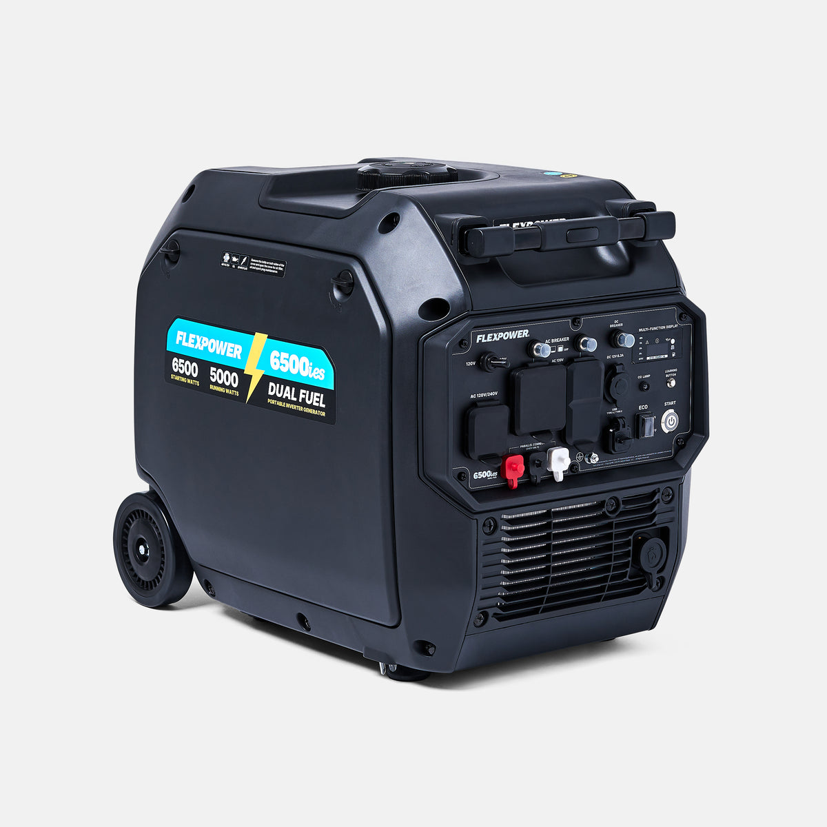 FlexPower® 6500ies Quiet Inverter Generator with Electric Start. Built for RVs, Tailgates & Backup