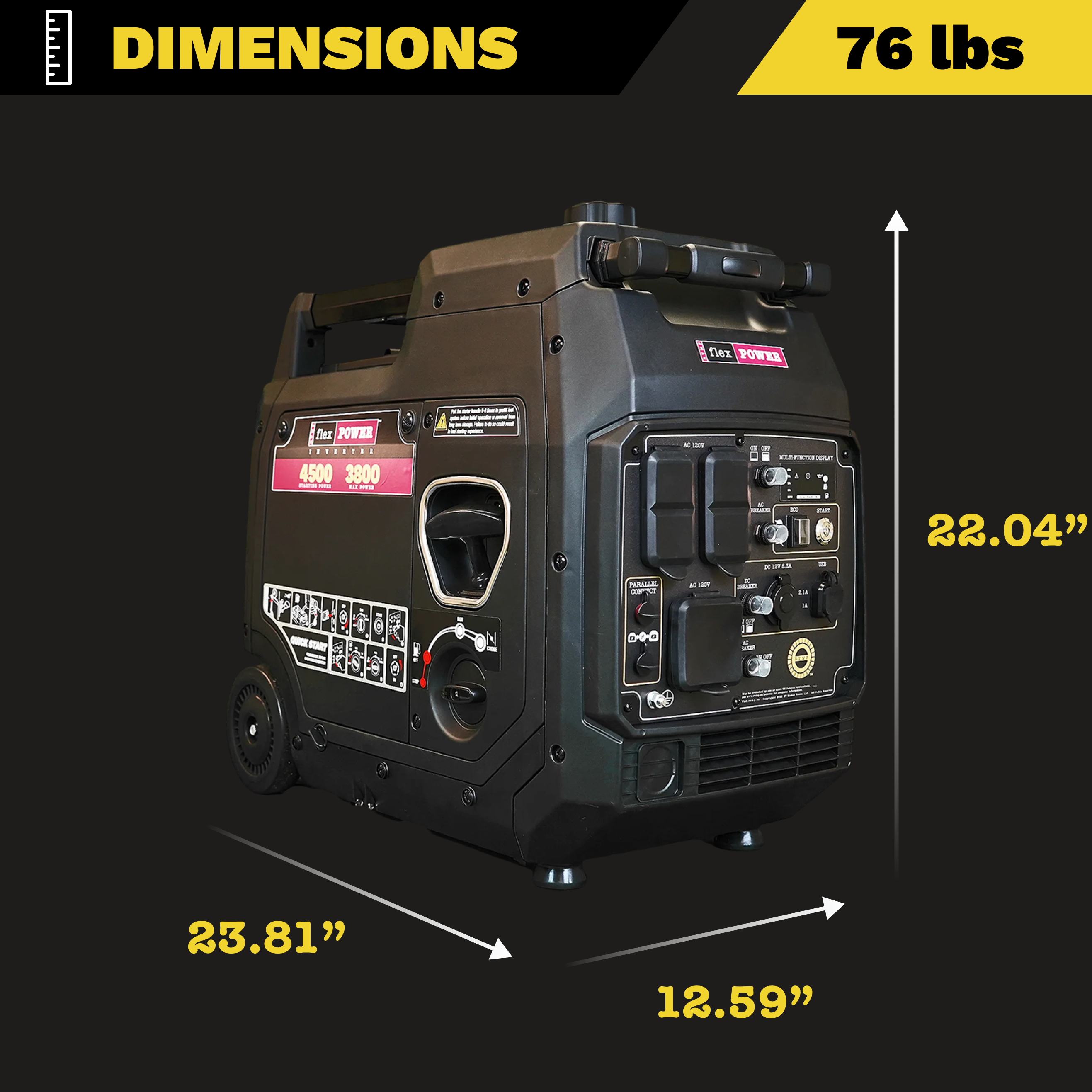 FlexPower® 4500ies Quiet Inverter Generator with Electric Start. Built for RVs, Tailgates & Backup